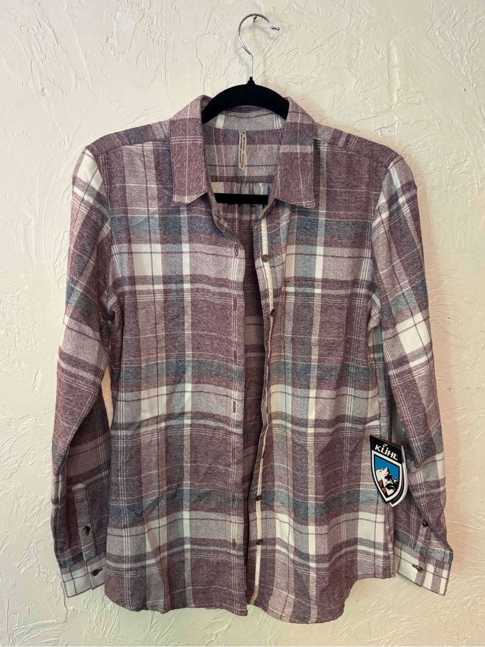 NWT Kuhl Women's Plaid Button-Down Shirt - Mauve, White, Gray